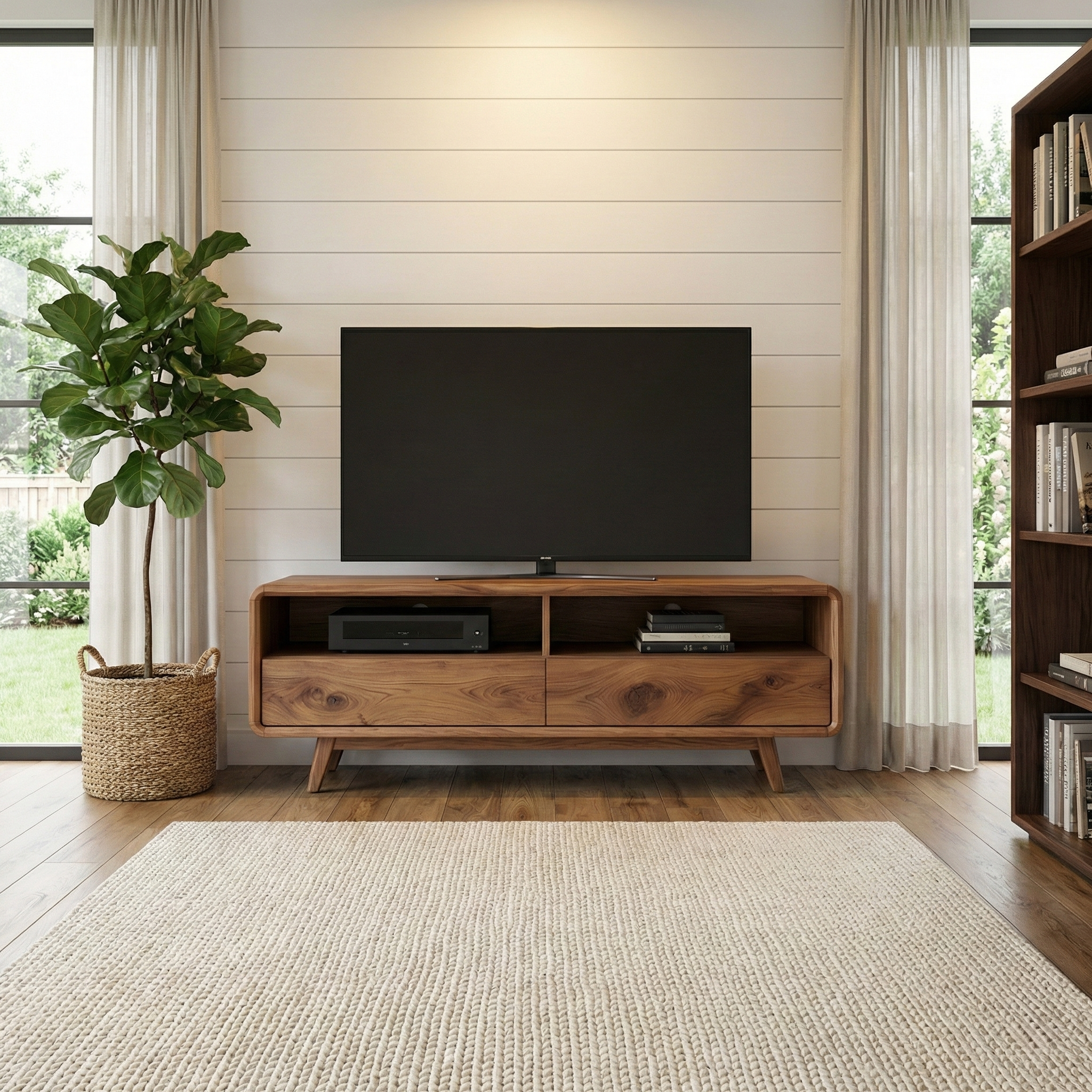 Handcrafted Solid Wood TV Stand With Rounded Frame Design
