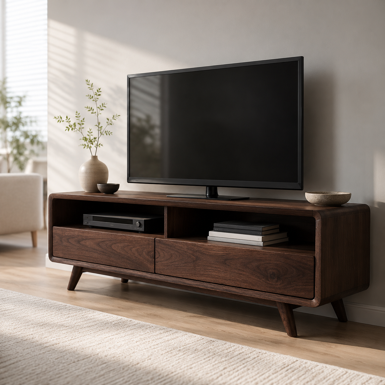 Rondel Rounded Frame Solid Wood TV Stand For Living Room