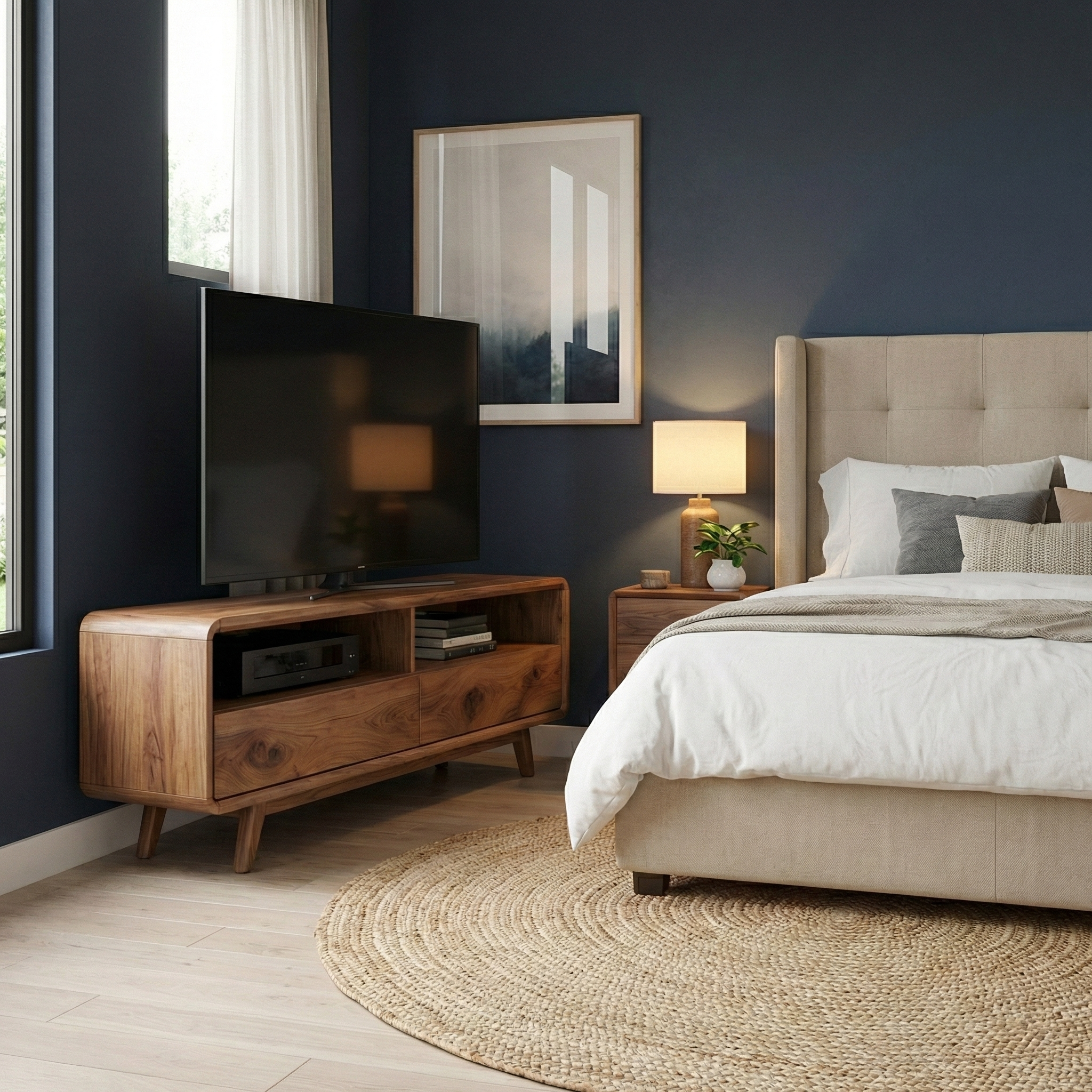 Handcrafted Solid Wood TV Stand With Rounded Frame Design