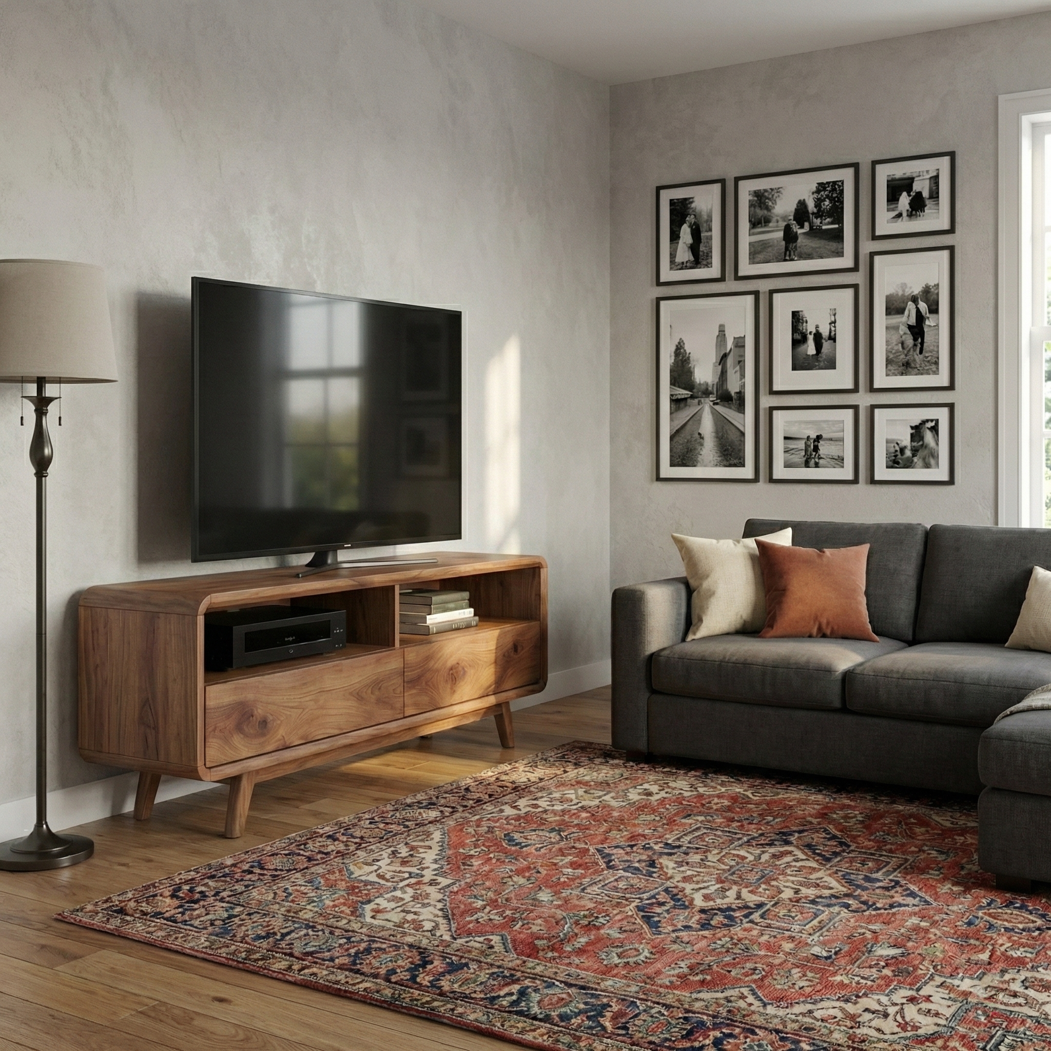 Handcrafted Solid Wood TV Stand With Rounded Frame Design