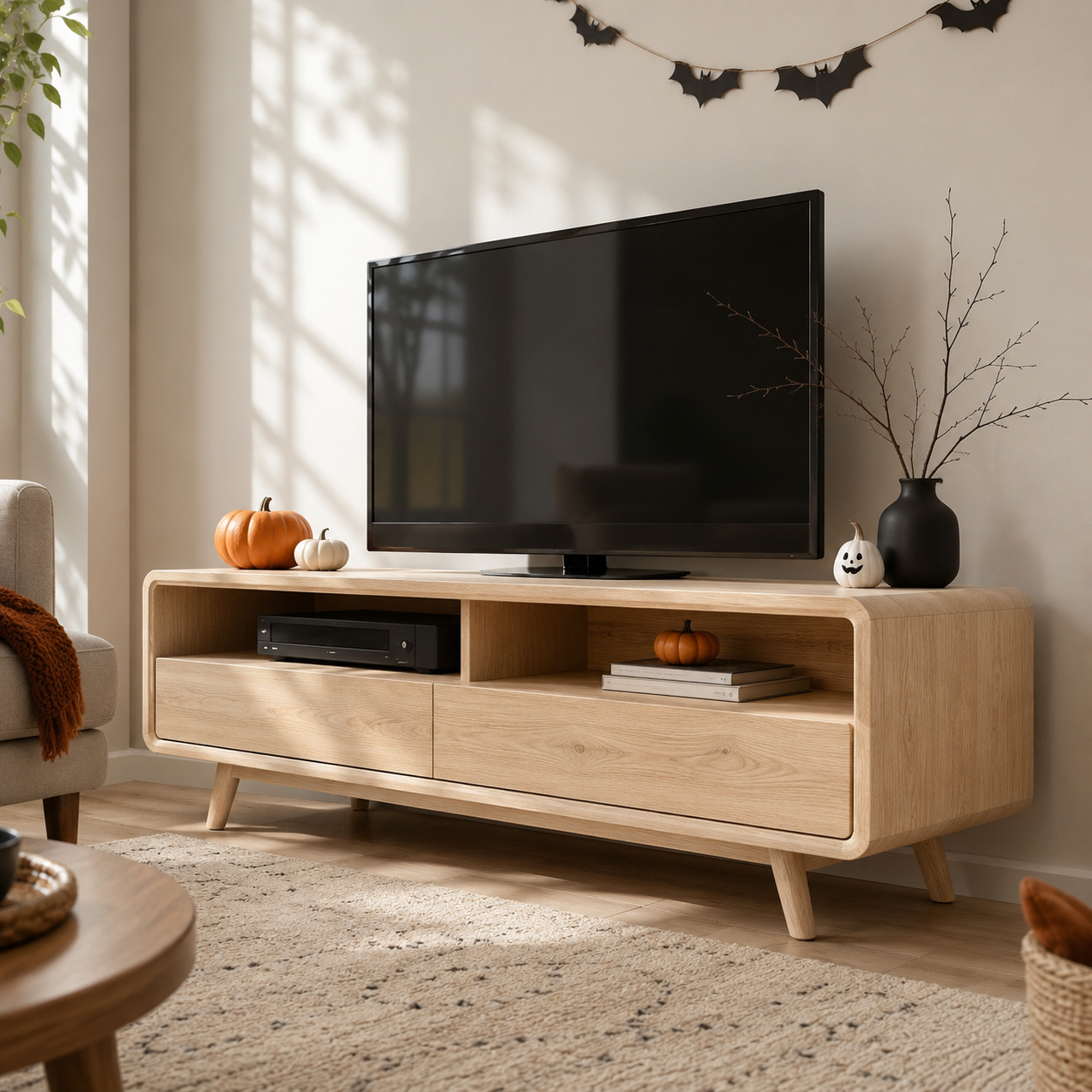 Rondel Rounded Frame Solid Wood TV Stand For Living Room