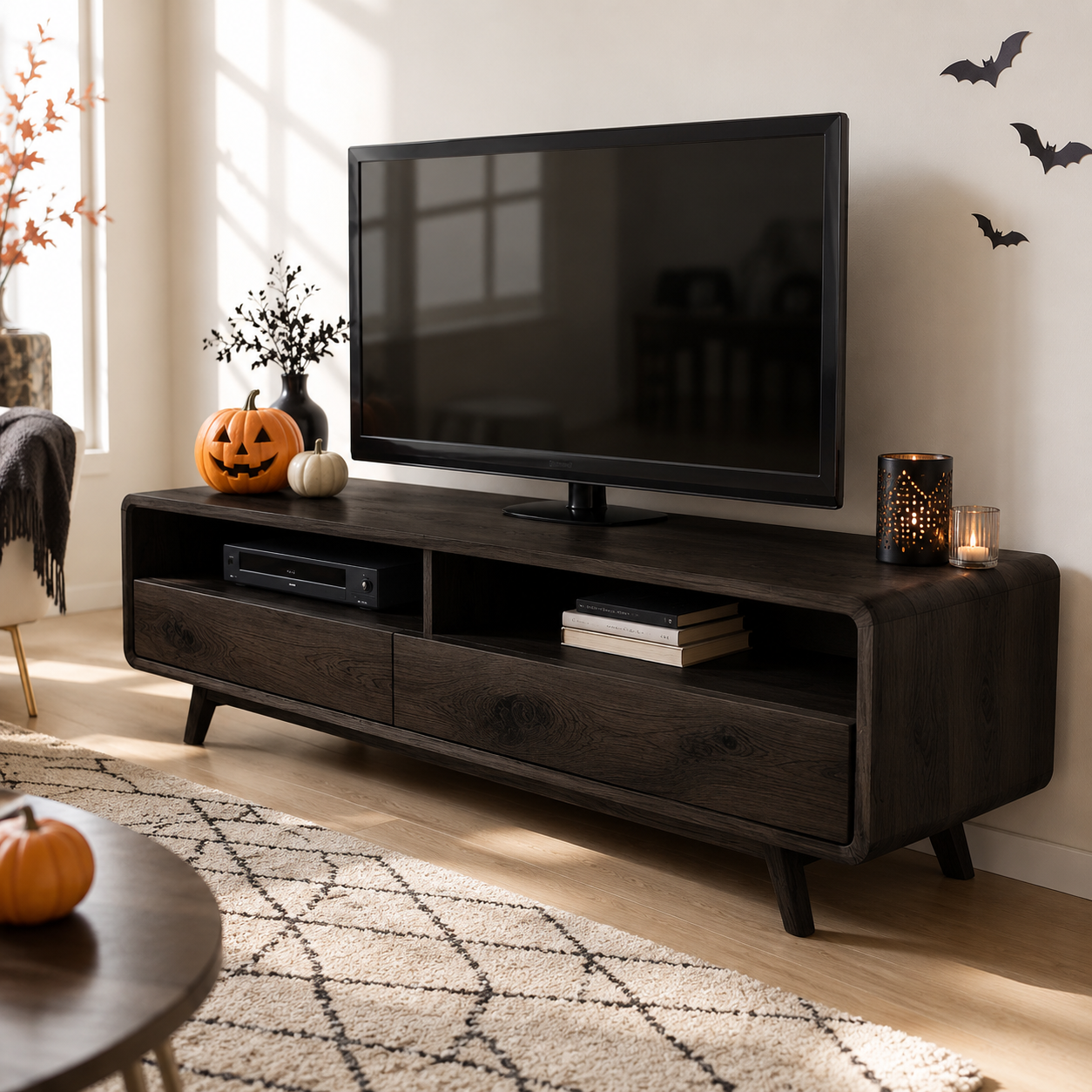 Rondel Rounded Frame Solid Wood TV Stand For Living Room