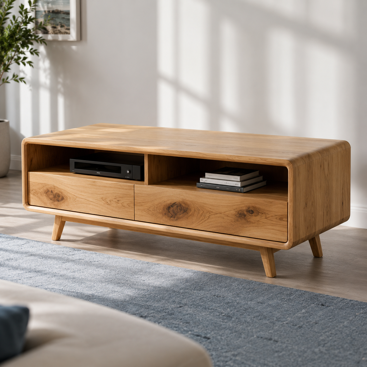 Rondel Rounded Frame Solid Wood TV Stand For Living Room