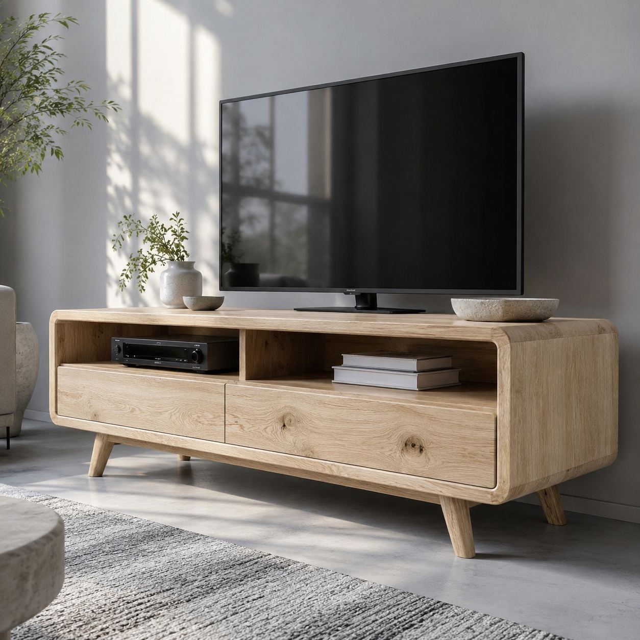 Rondel Rounded Frame Solid Wood TV Stand For Living Room