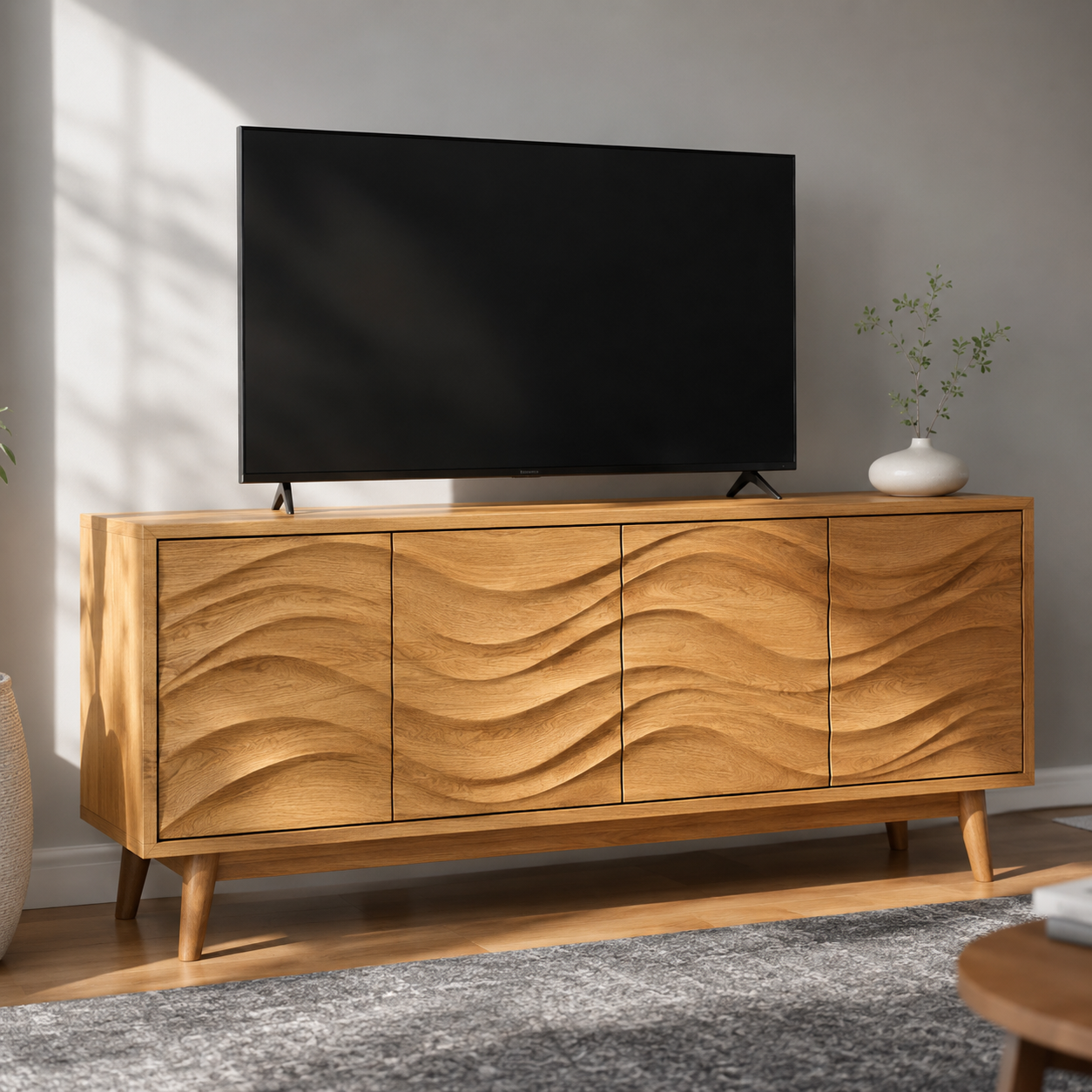 Corvane Sculpted Front Solid Wood TV Stand For Living Room