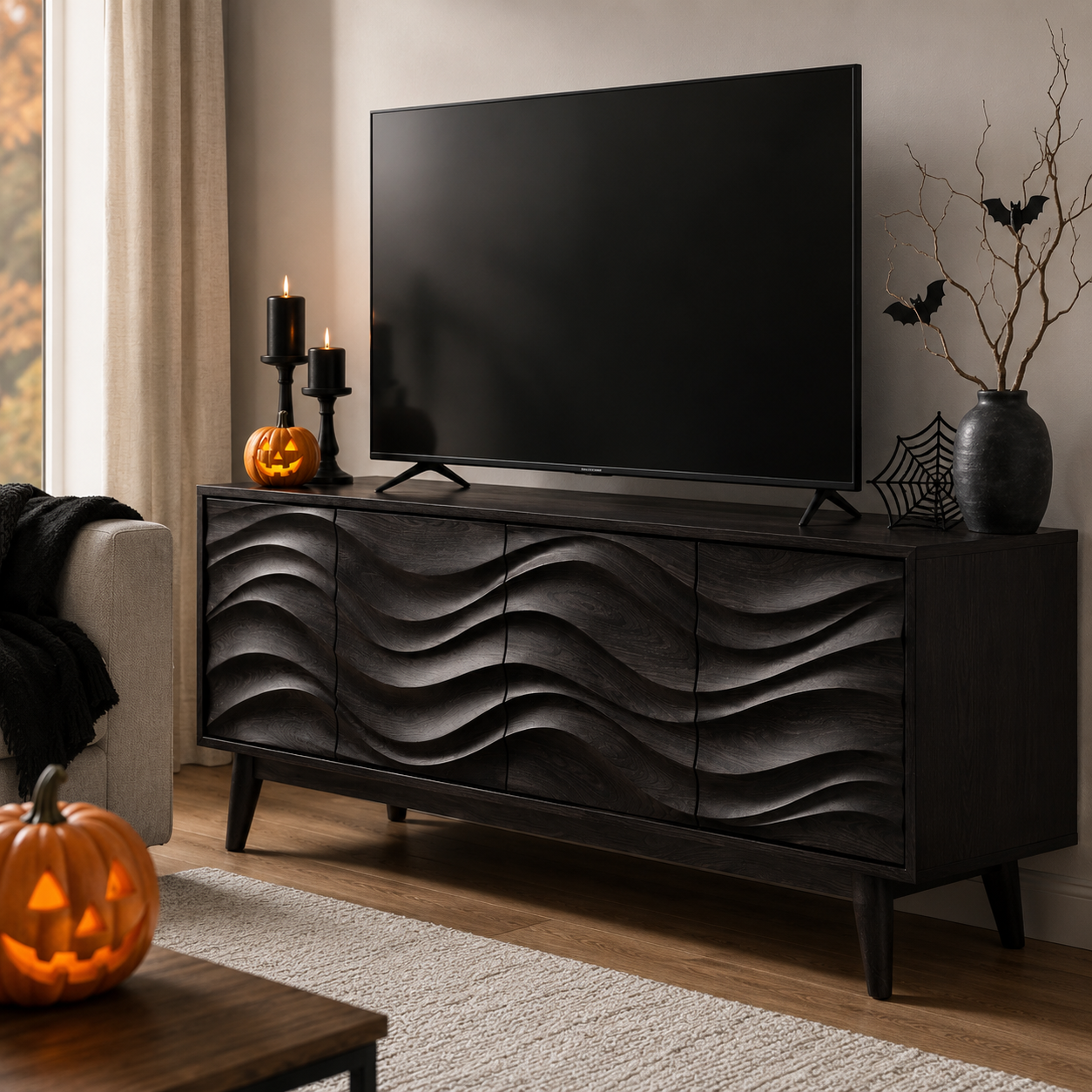 Corvane Sculpted Front Solid Wood TV Stand For Living Room
