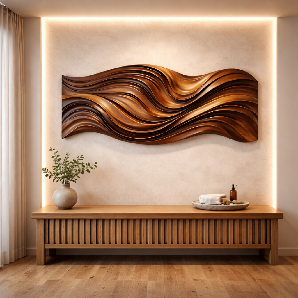 Relievo Wave Relief Solid Wood Wall Sculpture For Home Decor