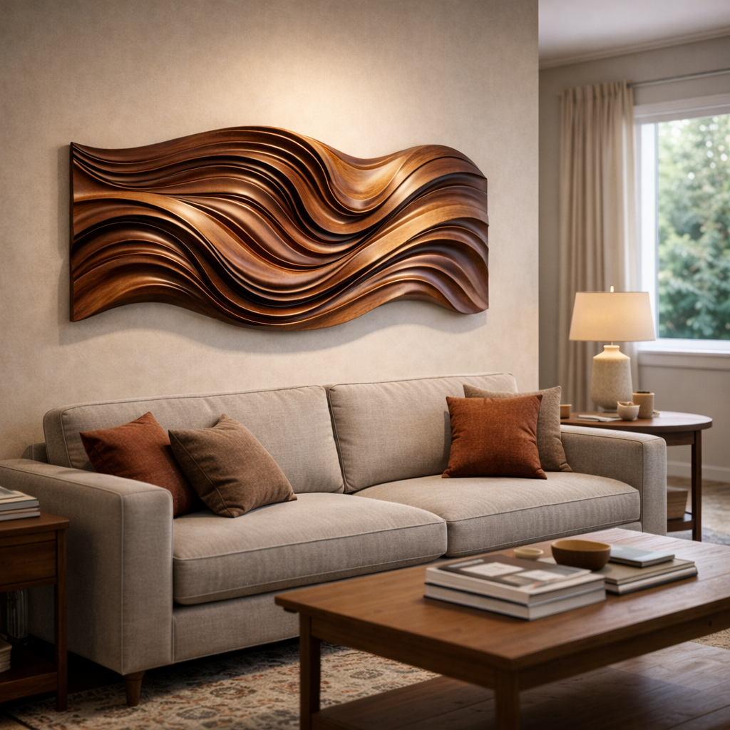 Relievo Wave Relief Solid Wood Wall Sculpture For Home Decor
