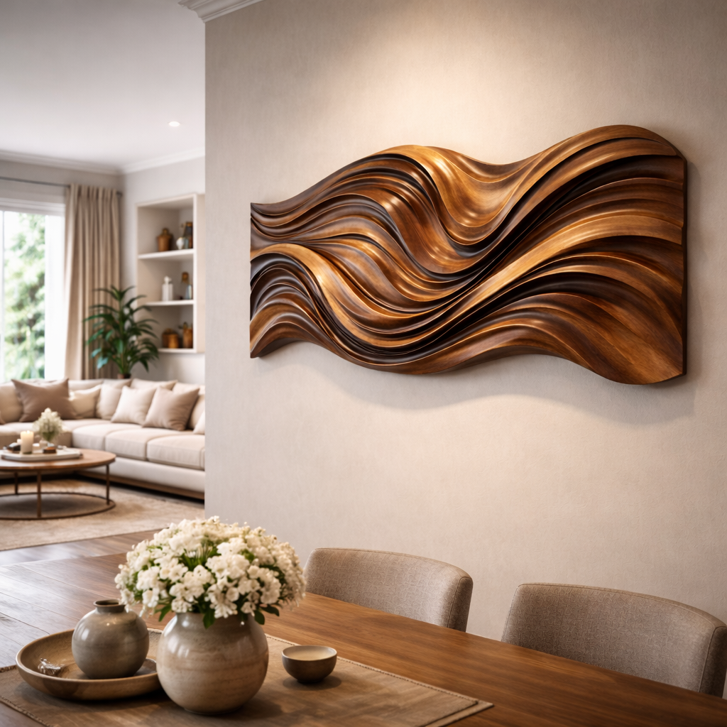 Relievo Wave Relief Solid Wood Wall Sculpture For Home Decor