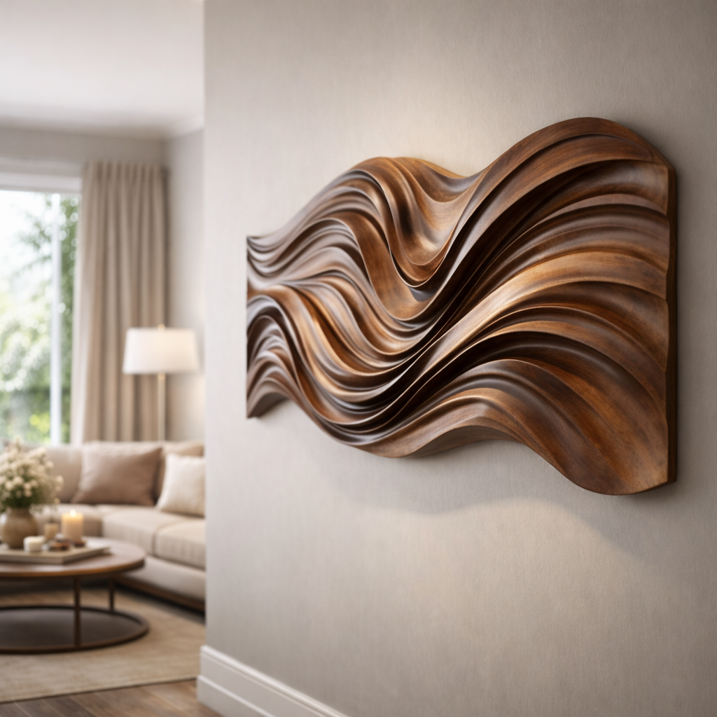 Relievo Wave Relief Solid Wood Wall Sculpture For Home Decor