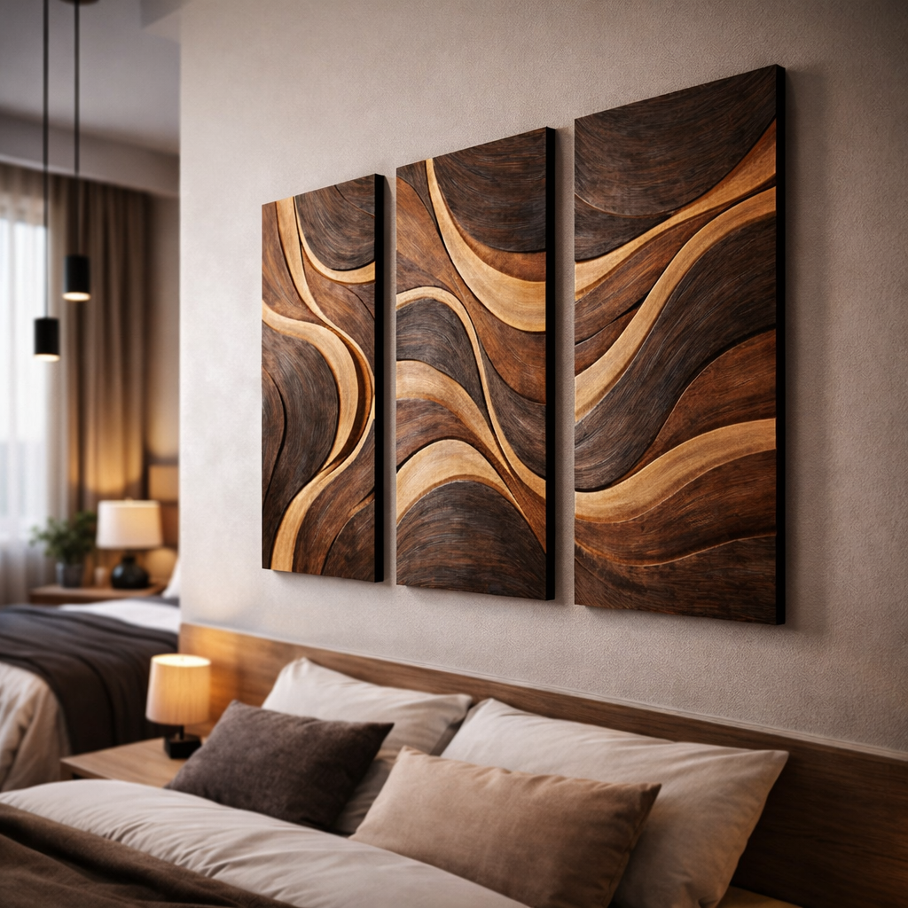 Handcrafted Wooden Wall Art with Flowing Organic Design