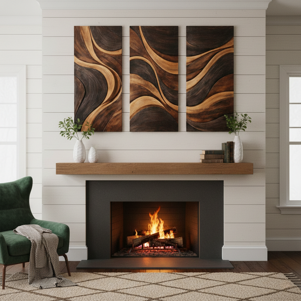 Handcrafted Wooden Wall Art with Flowing Organic Design