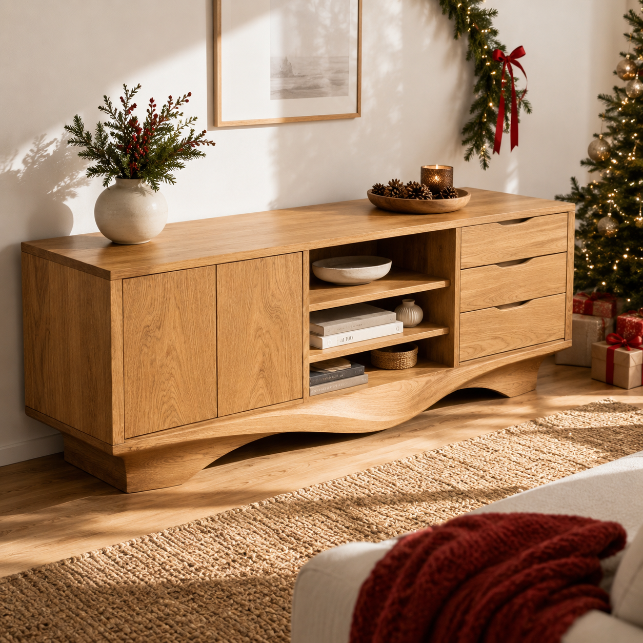 Brenno Solid Wood TV Cabinet Sideboard For Living Room