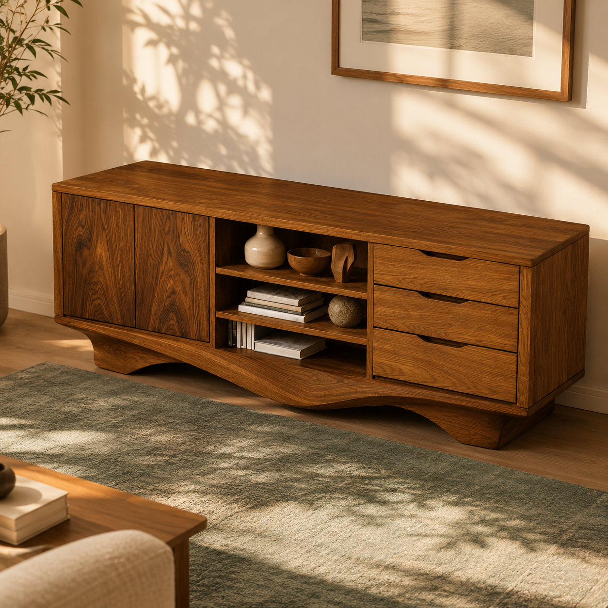 Brenno Solid Wood TV Cabinet Sideboard For Living Room