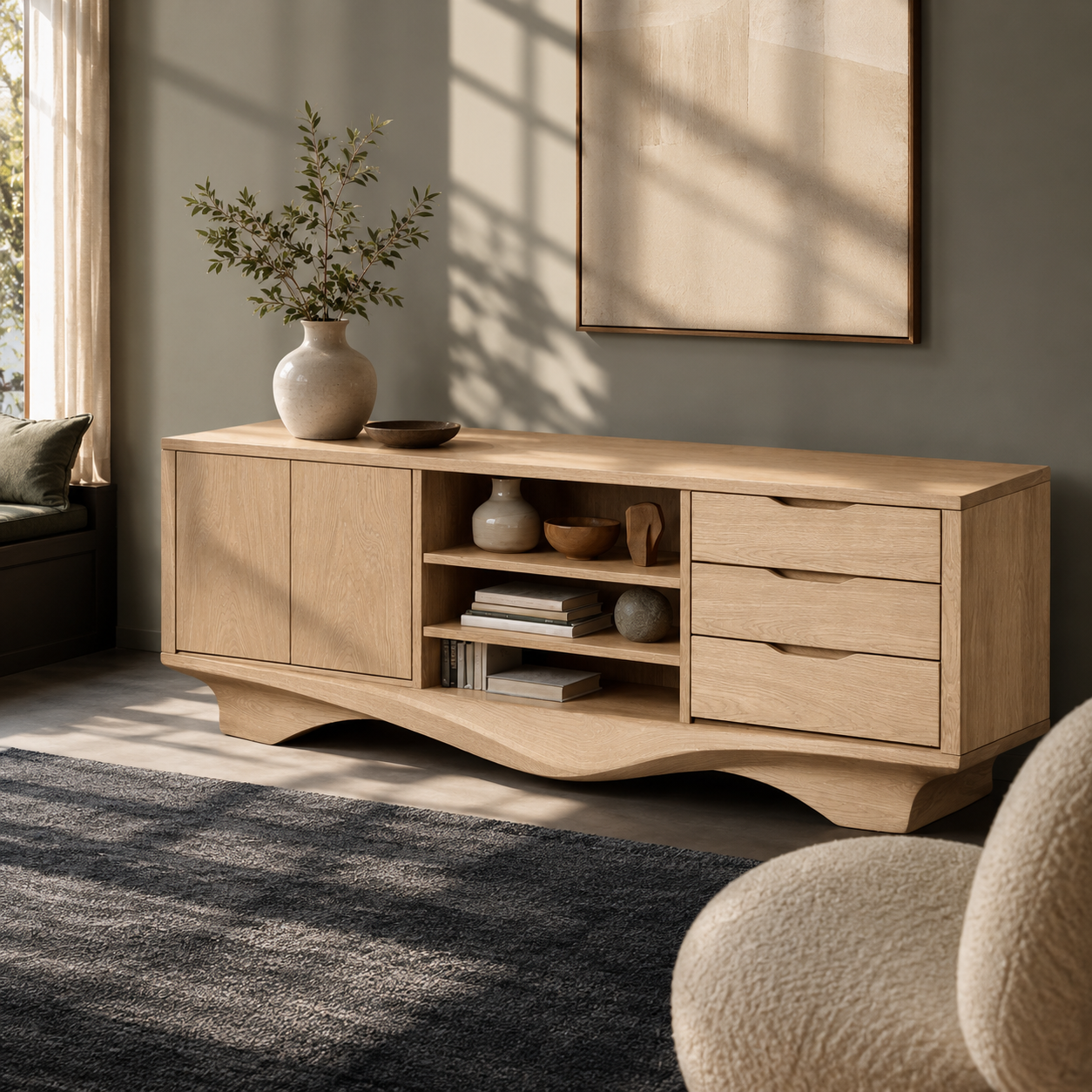 Brenno Solid Wood TV Cabinet Sideboard For Living Room