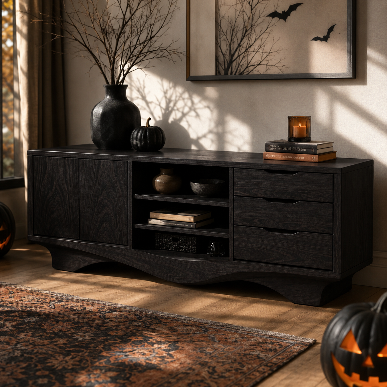 Brenno Solid Wood TV Cabinet Sideboard For Living Room