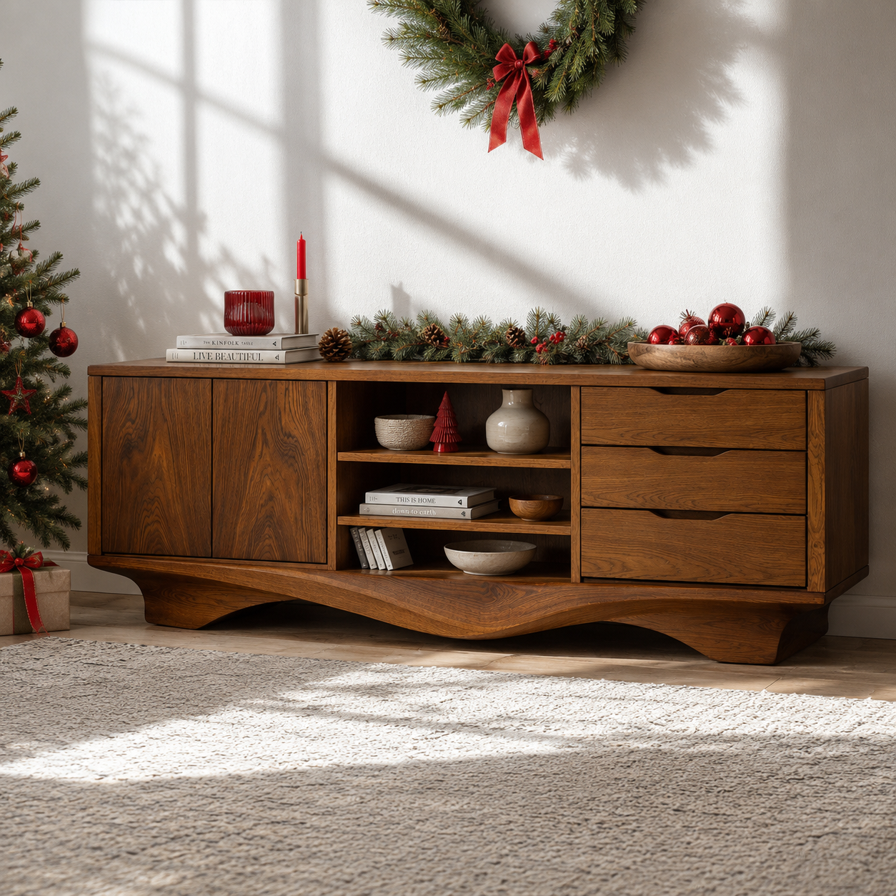 Brenno Solid Wood TV Cabinet Sideboard For Living Room