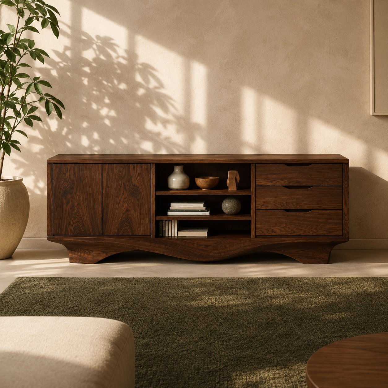 Brenno Solid Wood TV Cabinet Sideboard For Living Room