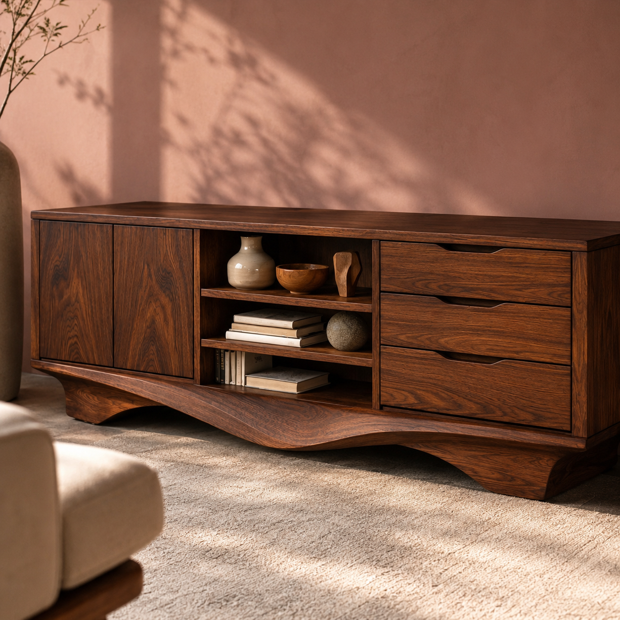 Brenno Solid Wood TV Cabinet Sideboard For Living Room
