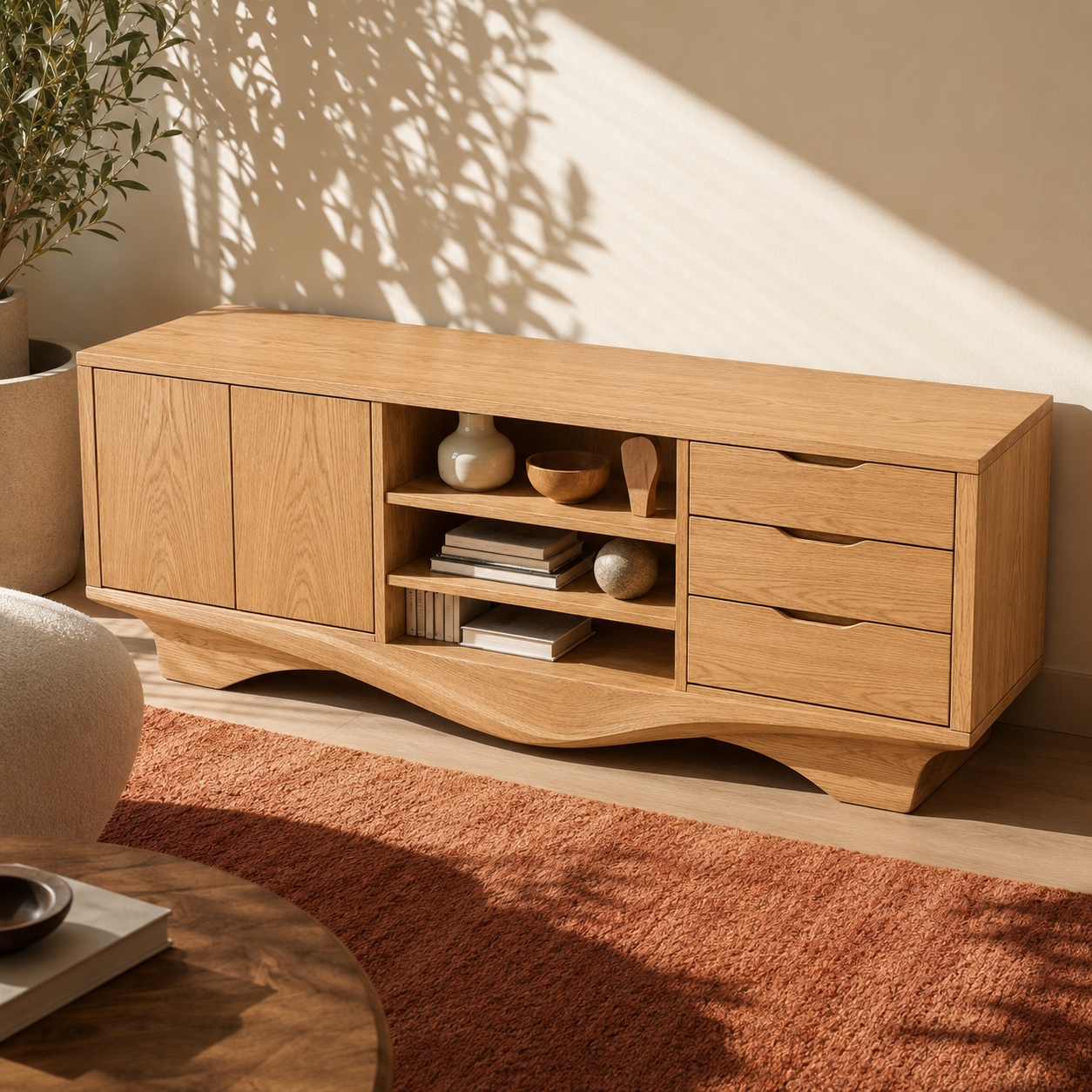 Brenno Solid Wood TV Cabinet Sideboard For Living Room