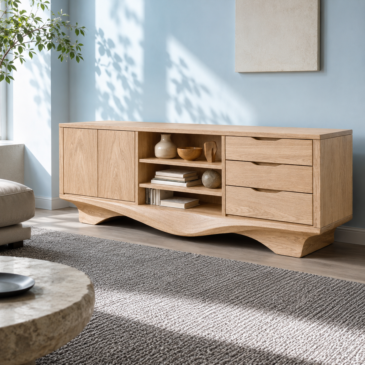 Brenno Solid Wood TV Cabinet Sideboard For Living Room