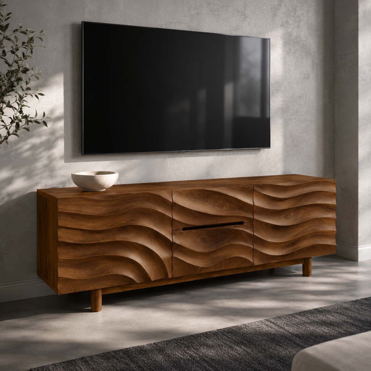 Ondara Wave Front Solid Wood TV Stand For Living Room