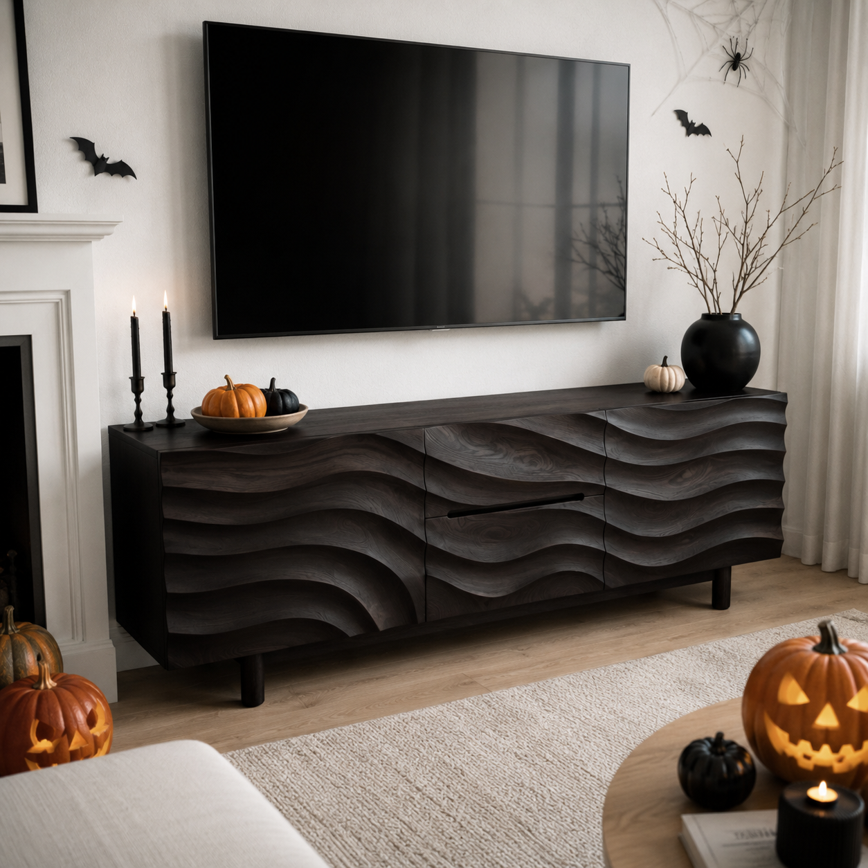 Ondara Wave Front Solid Wood TV Stand For Living Room