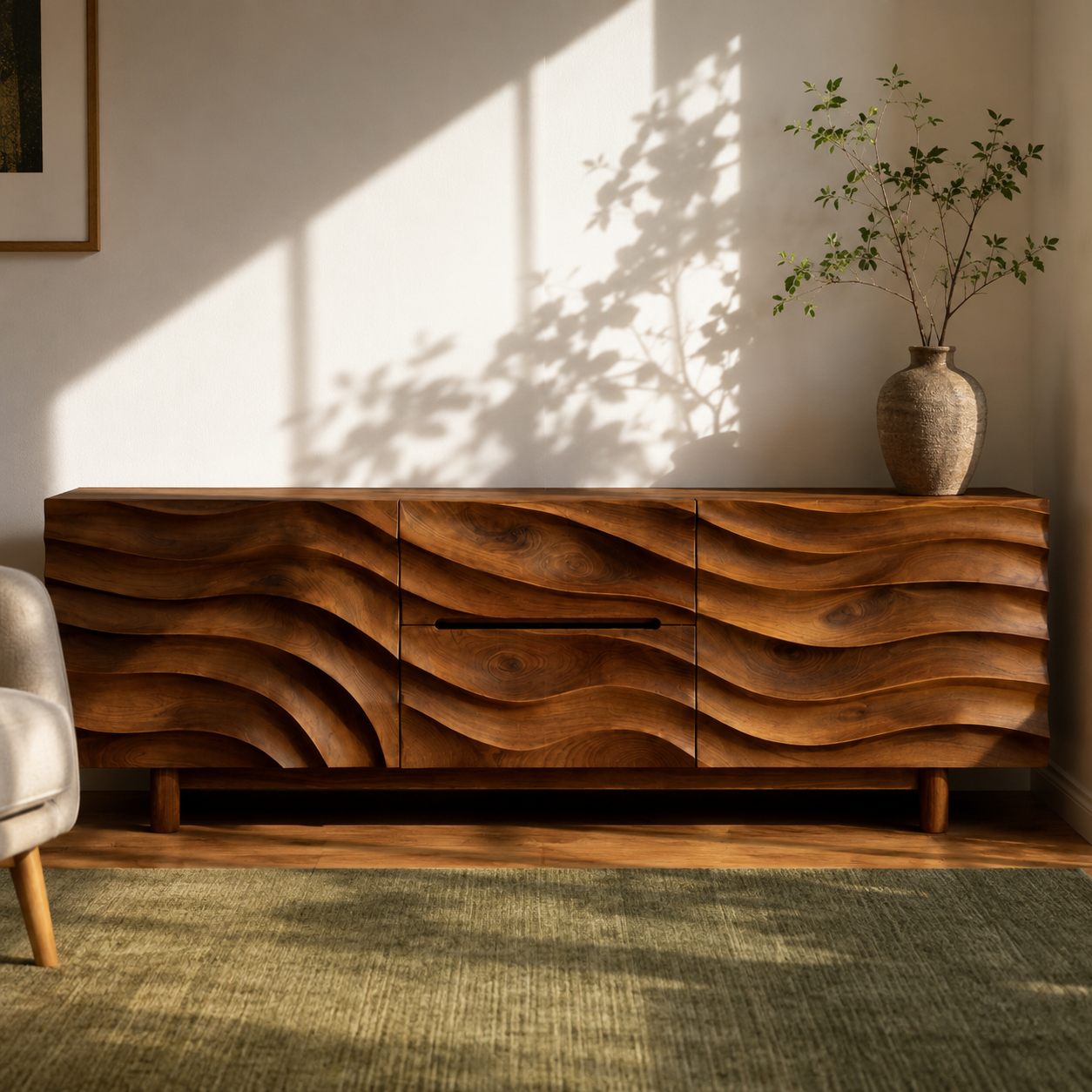 Ondara Wave Front Solid Wood TV Stand For Living Room