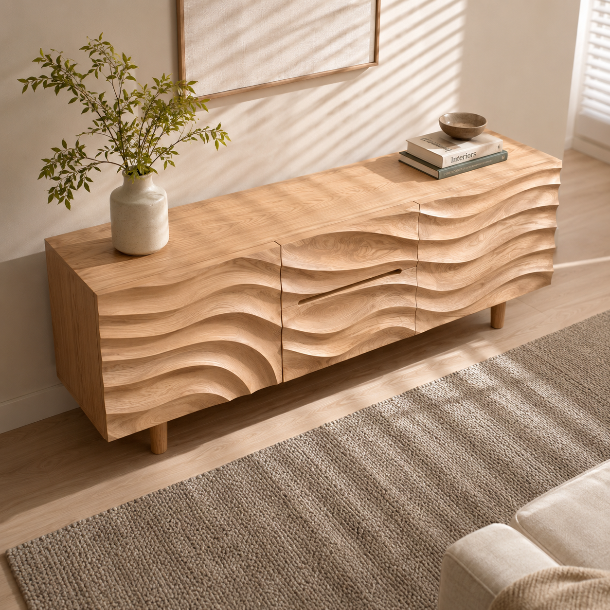 Ondara Wave Front Solid Wood TV Stand For Living Room