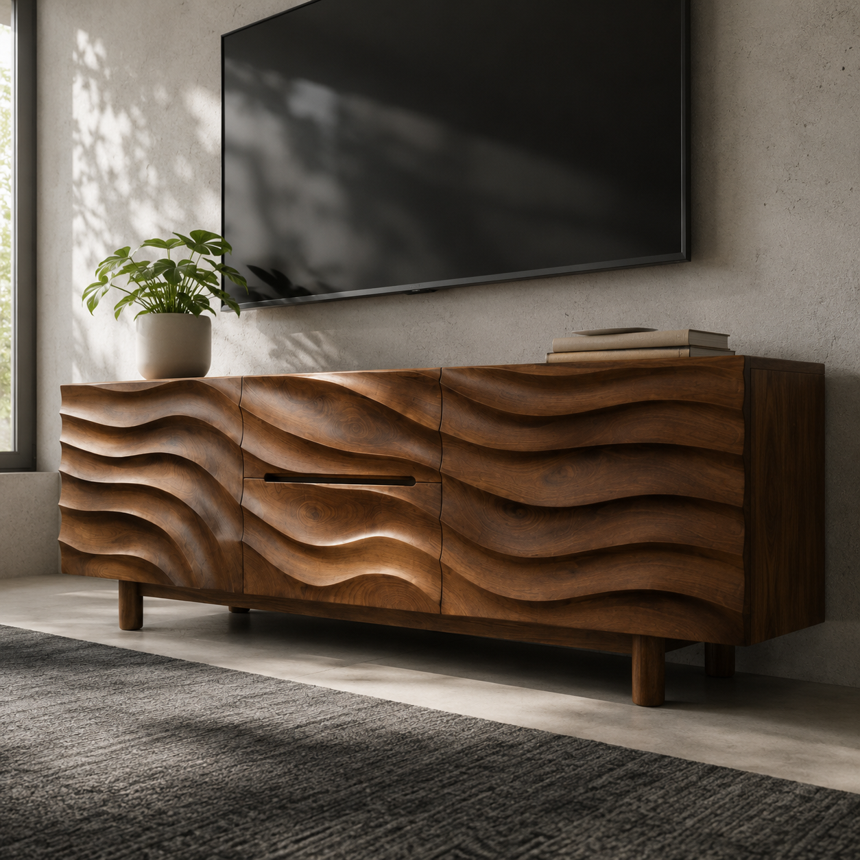 Ondara Wave Front Solid Wood TV Stand For Living Room