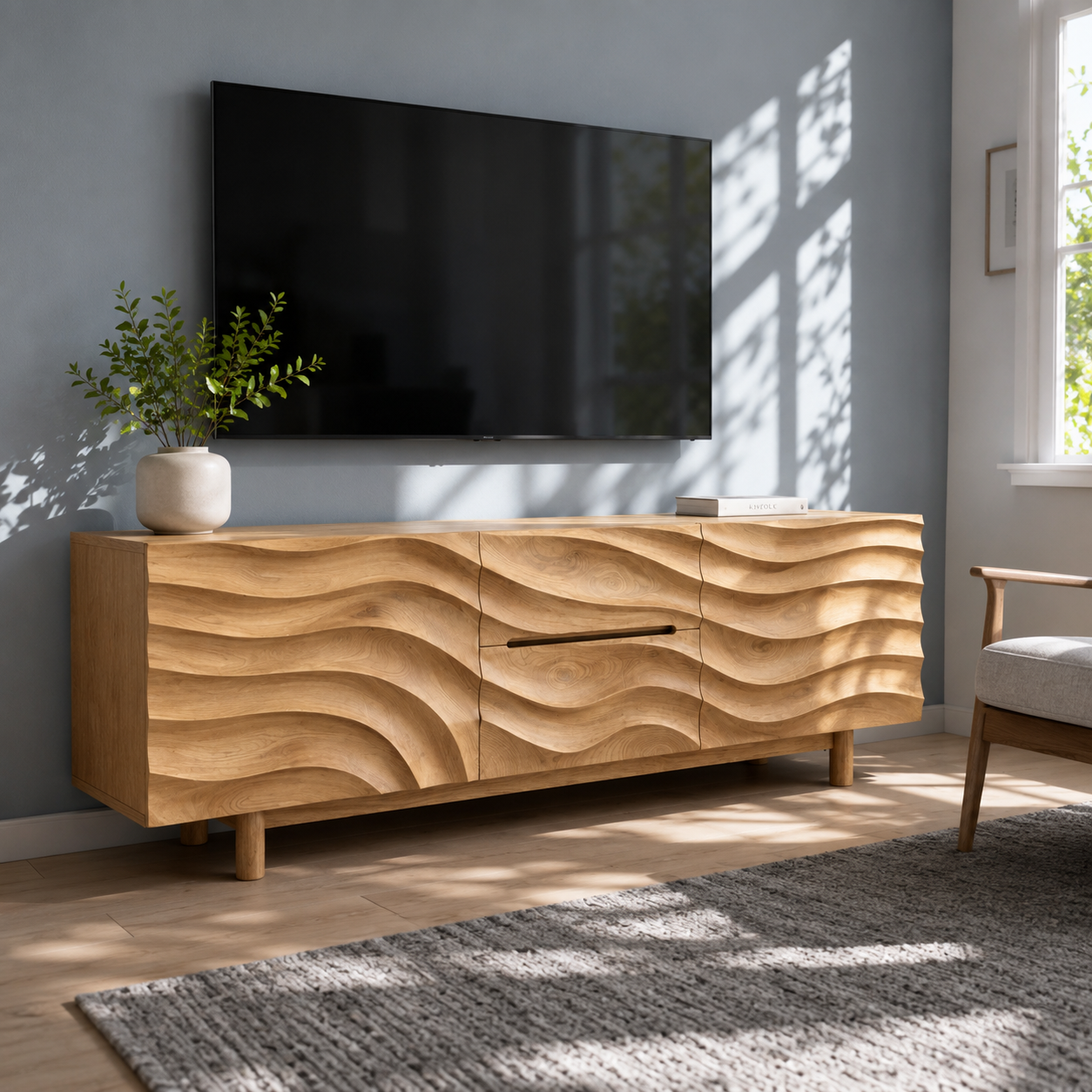 Ondara Wave Front Solid Wood TV Stand For Living Room