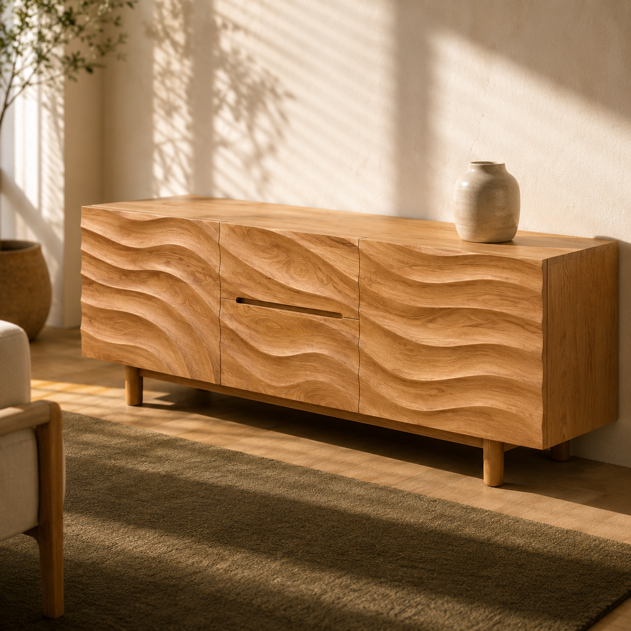 Ondara Wave Front Solid Wood TV Stand For Living Room