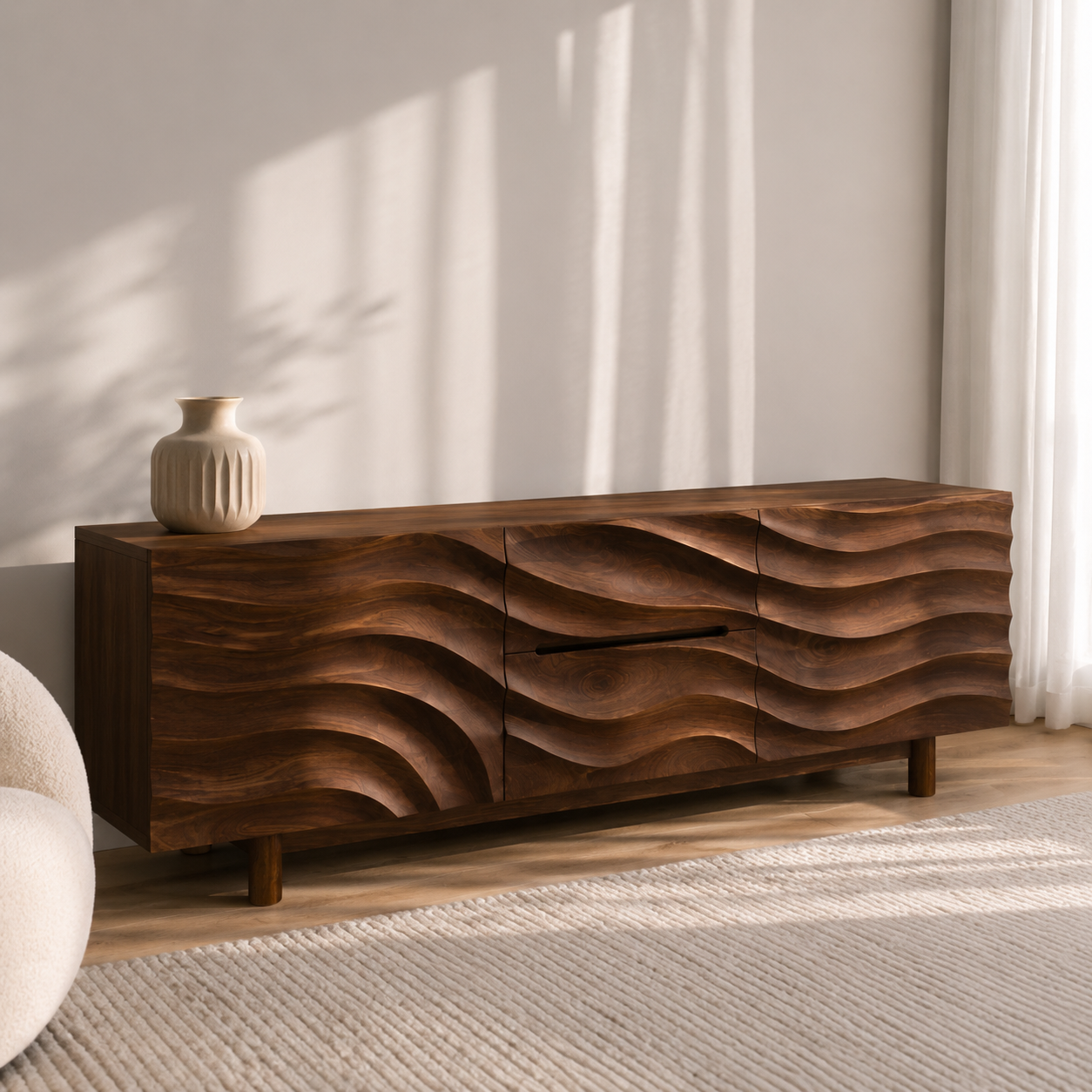 Ondara Wave Front Solid Wood TV Stand For Living Room