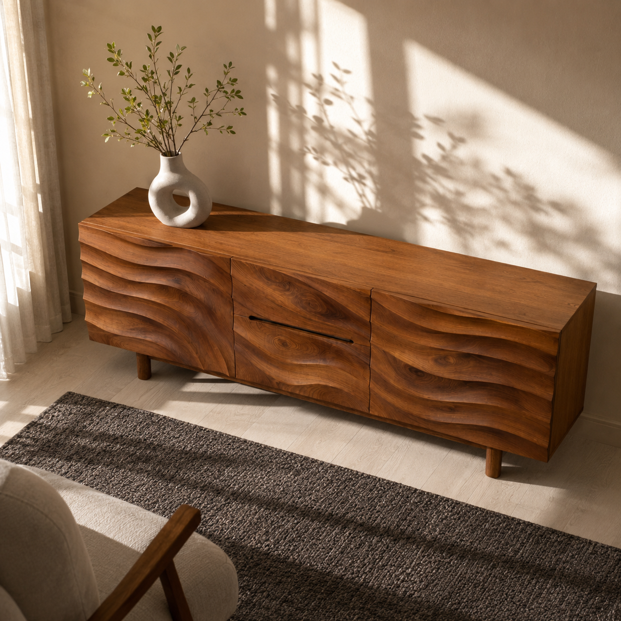 Ondara Wave Front Solid Wood TV Stand For Living Room
