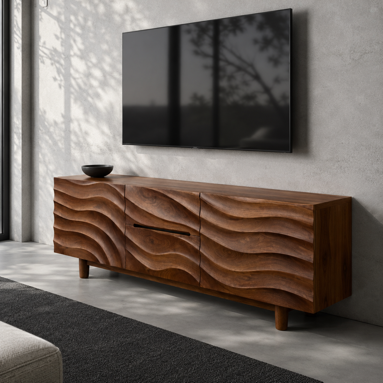 Ondara Wave Front Solid Wood TV Stand For Living Room