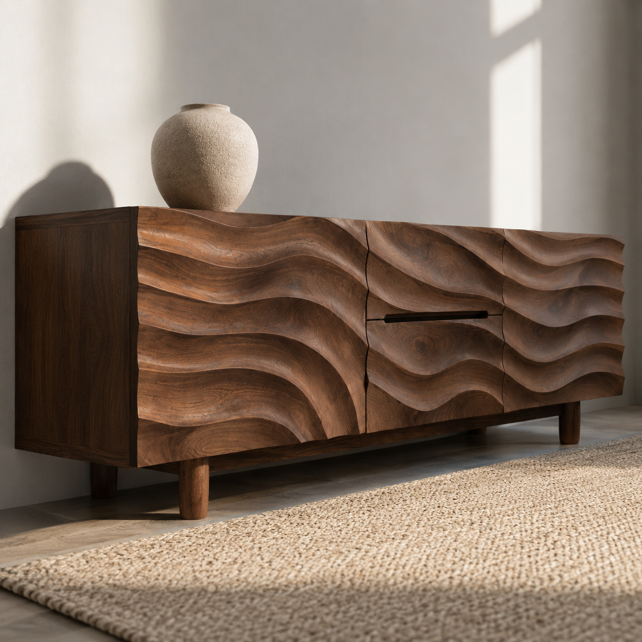 Ondara Wave Front Solid Wood TV Stand For Living Room