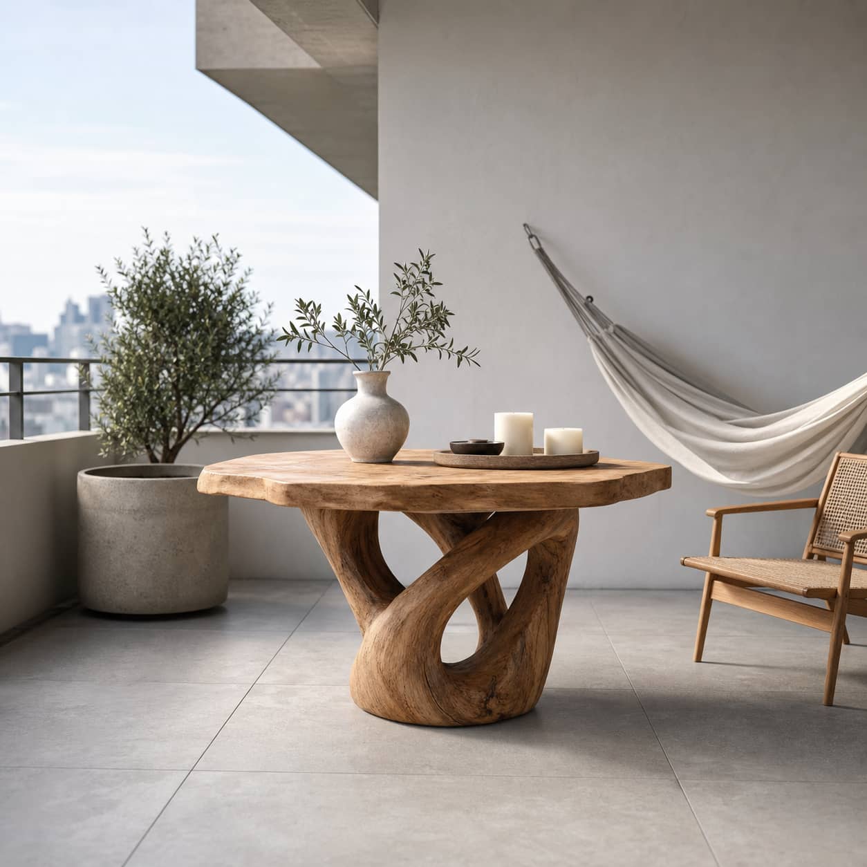 Kaelis Interlocking-Loop Base Solid Wood Coffee Table For Living Room