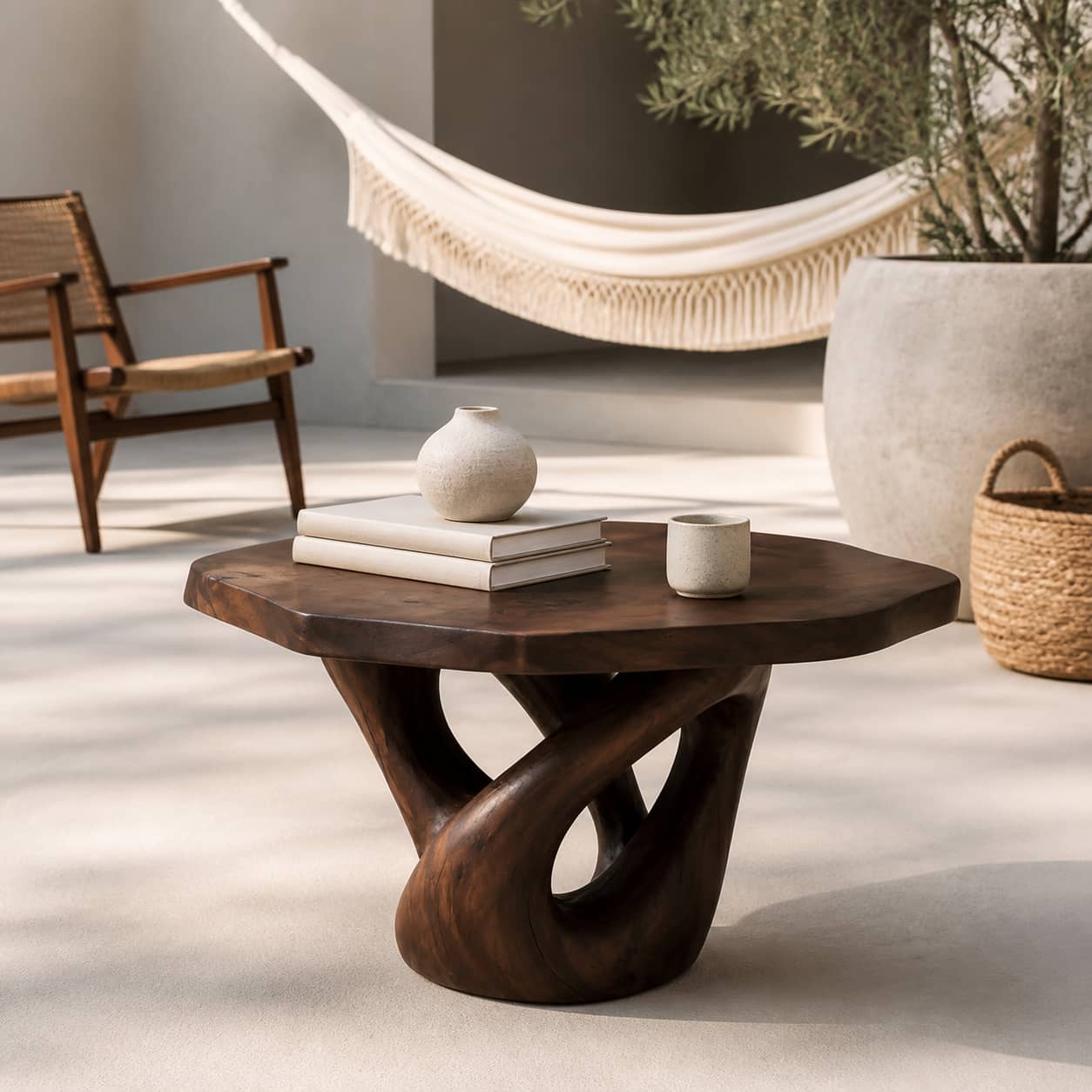 Kaelis Interlocking-Loop Base Solid Wood Coffee Table For Living Room