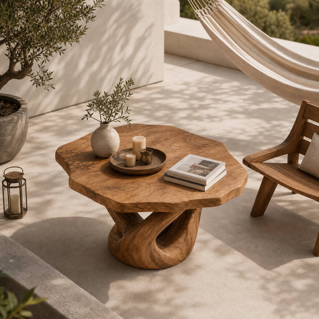 Kaelis Interlocking-Loop Base Solid Wood Coffee Table For Living Room