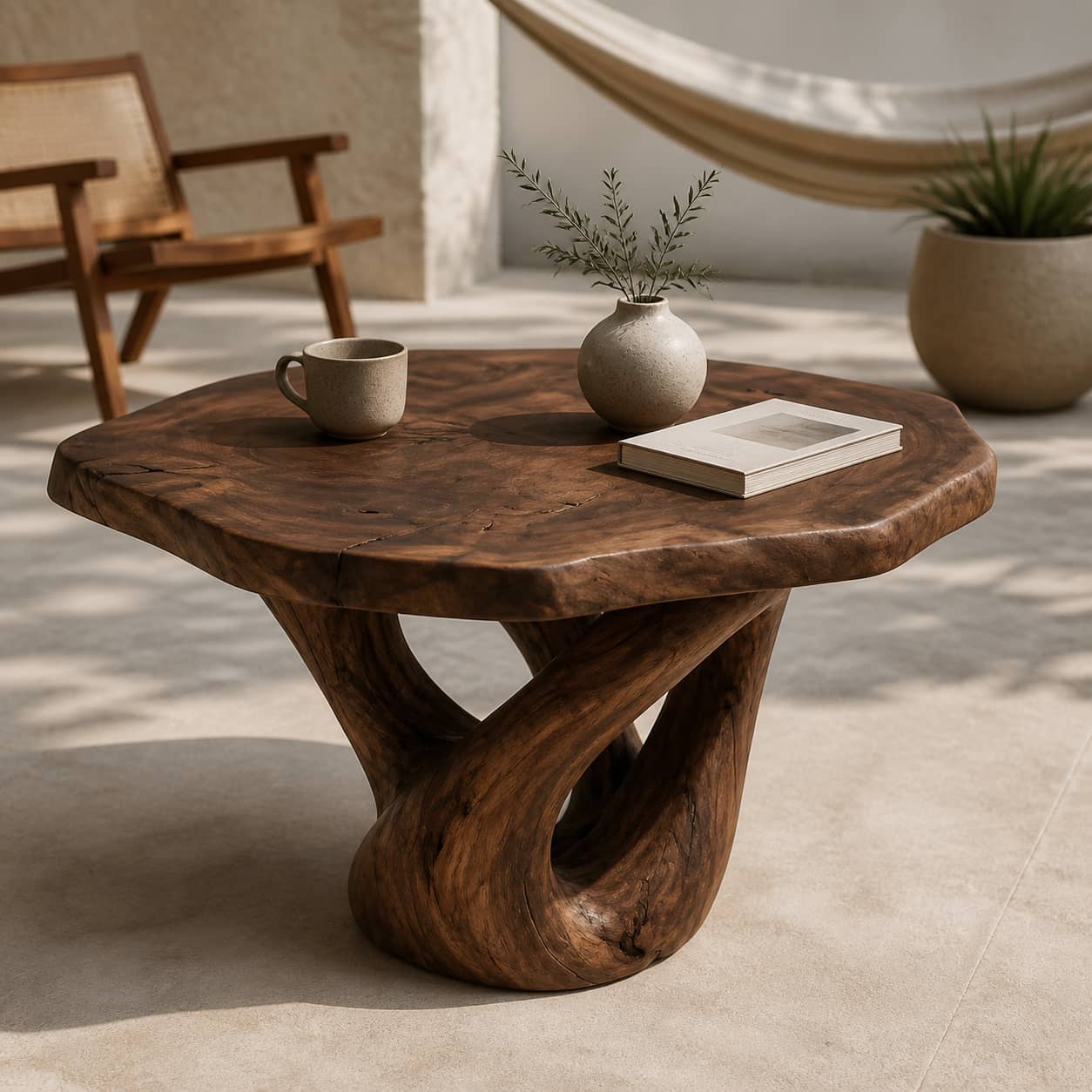Kaelis Interlocking-Loop Base Solid Wood Coffee Table For Living Room