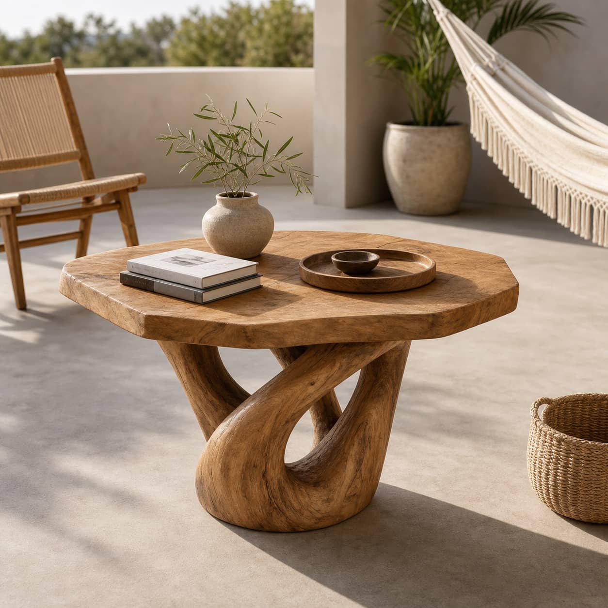 Kaelis Interlocking-Loop Base Solid Wood Coffee Table For Living Room