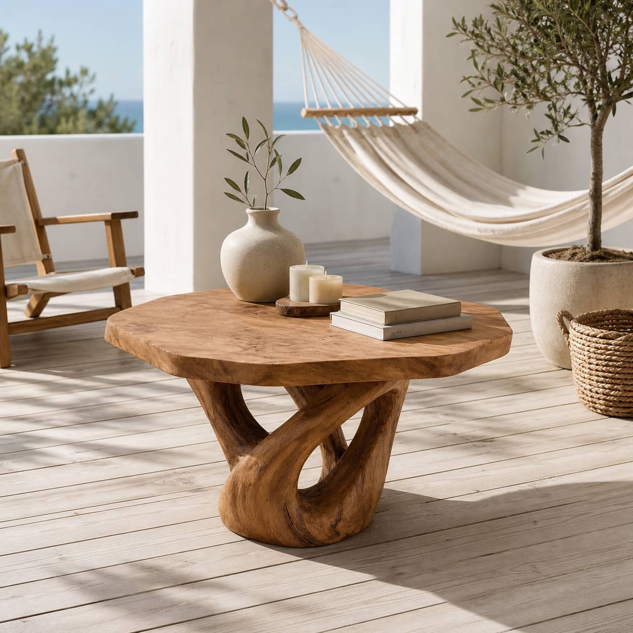 Kaelis Interlocking-Loop Base Solid Wood Coffee Table For Living Room