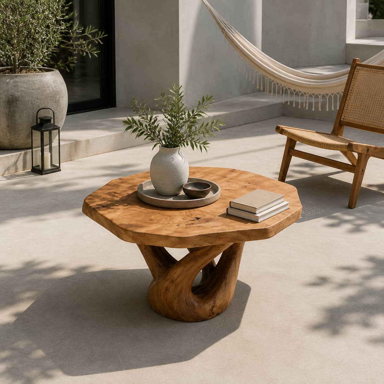 Kaelis Interlocking-Loop Base Solid Wood Coffee Table For Living Room