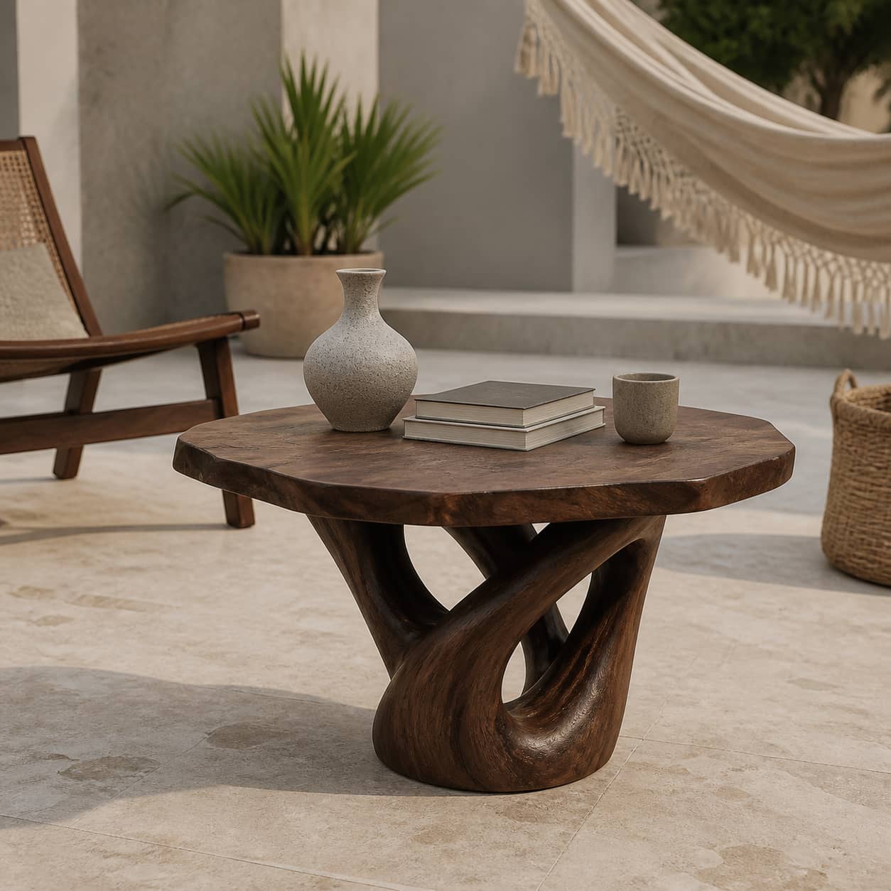 Kaelis Interlocking-Loop Base Solid Wood Coffee Table For Living Room