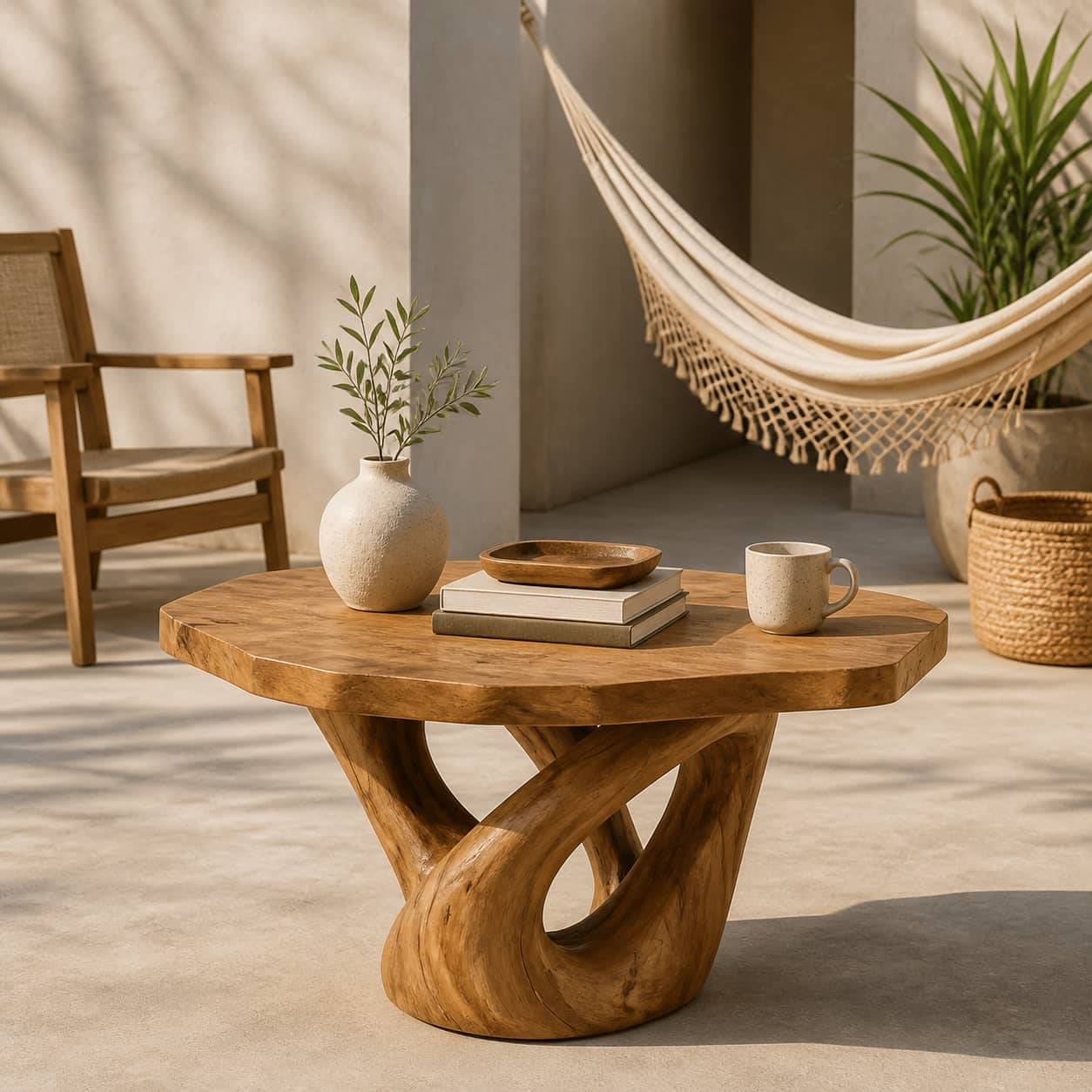 Kaelis Interlocking-Loop Base Solid Wood Coffee Table For Living Room