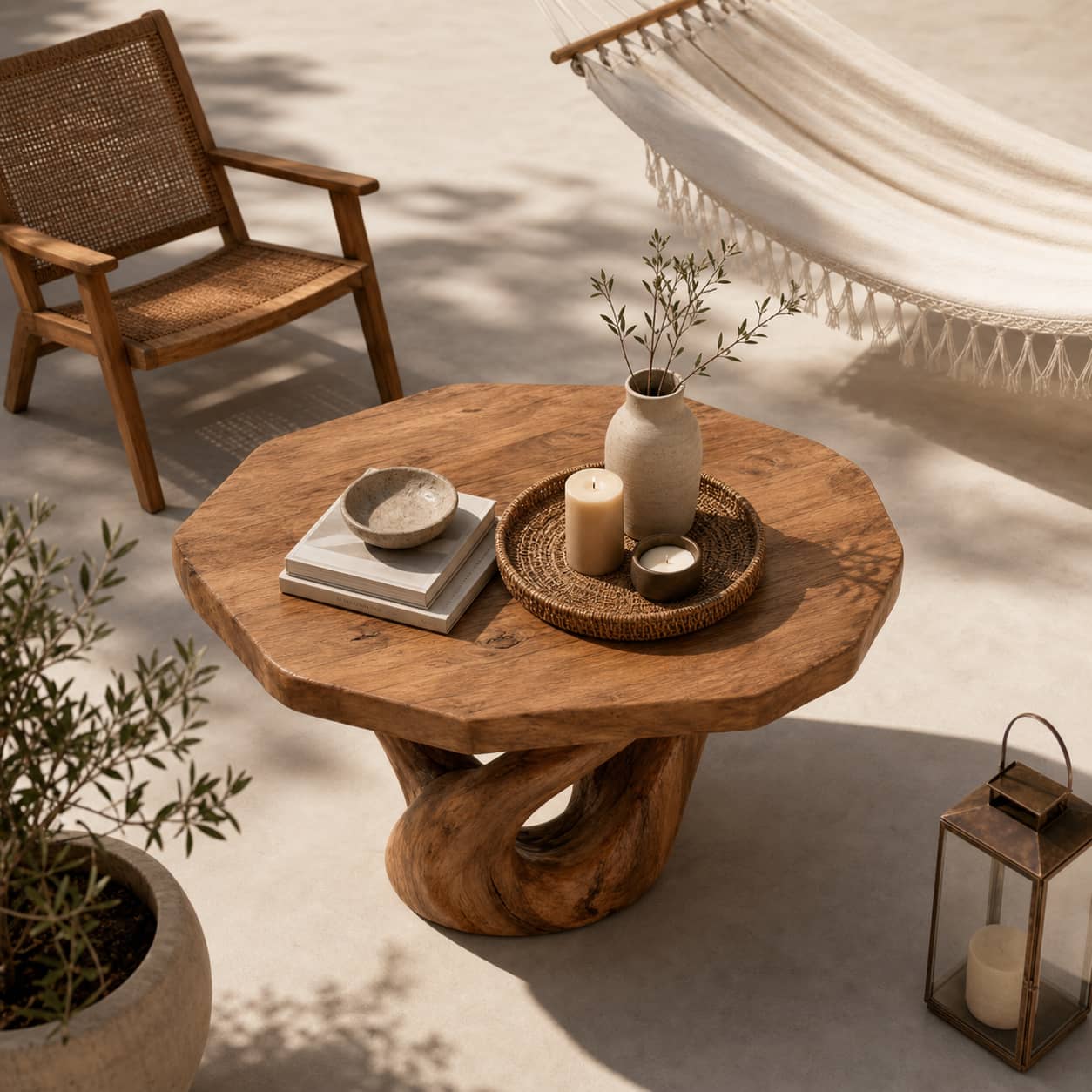 Kaelis Interlocking-Loop Base Solid Wood Coffee Table For Living Room