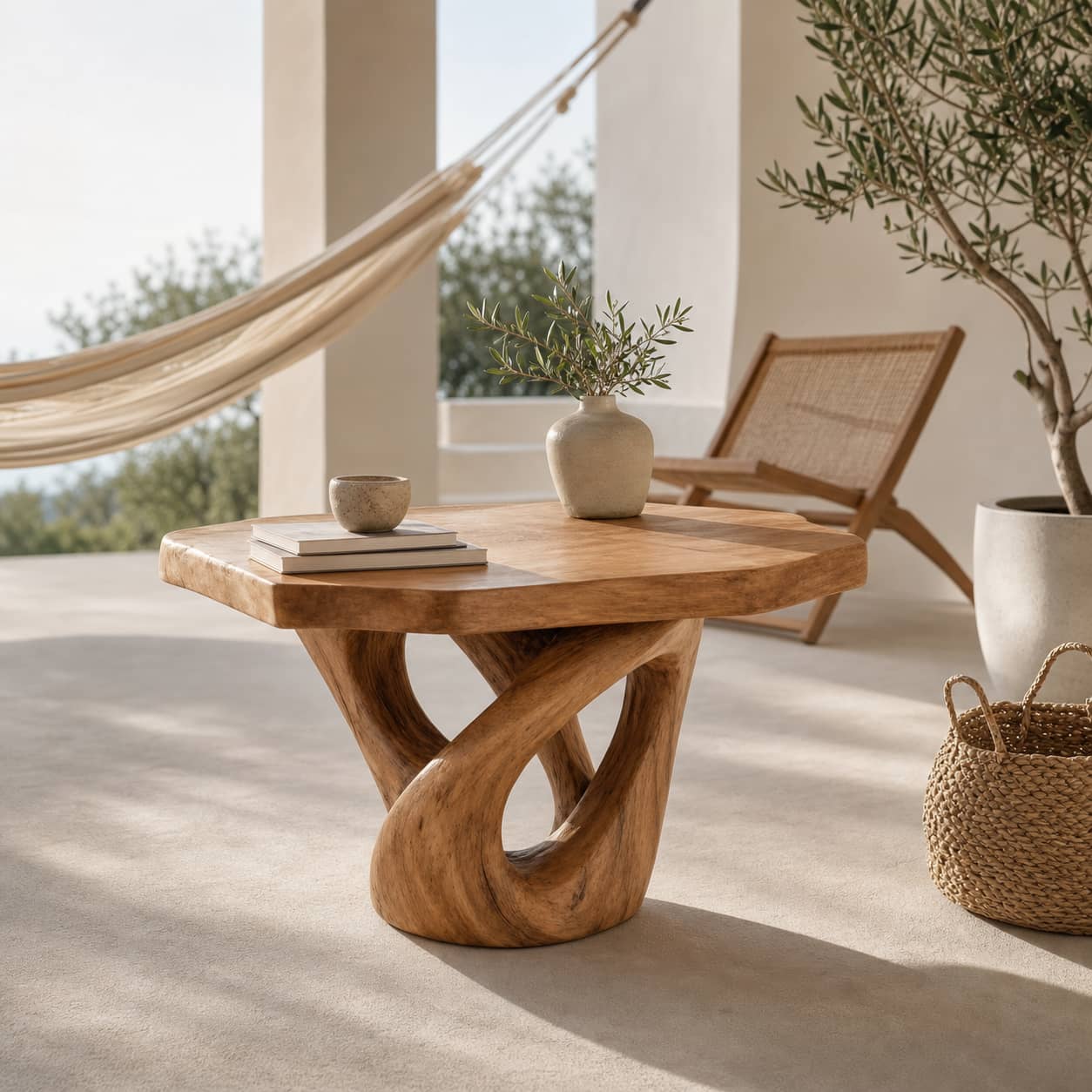 Kaelis Interlocking-Loop Base Solid Wood Coffee Table For Living Room