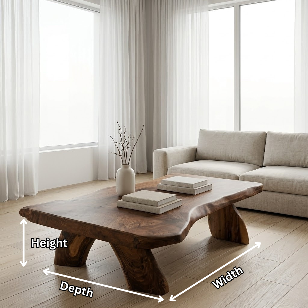 Arvion Thick Slab Solid Wood Coffee Table For Living Room