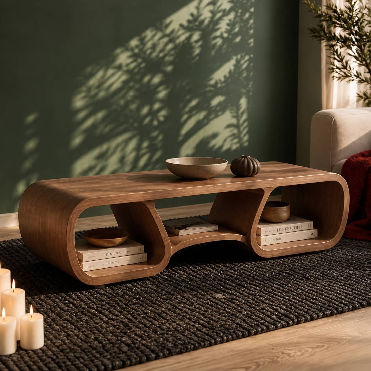 Irving Curved Solid Wood Coffee Table For Living Room