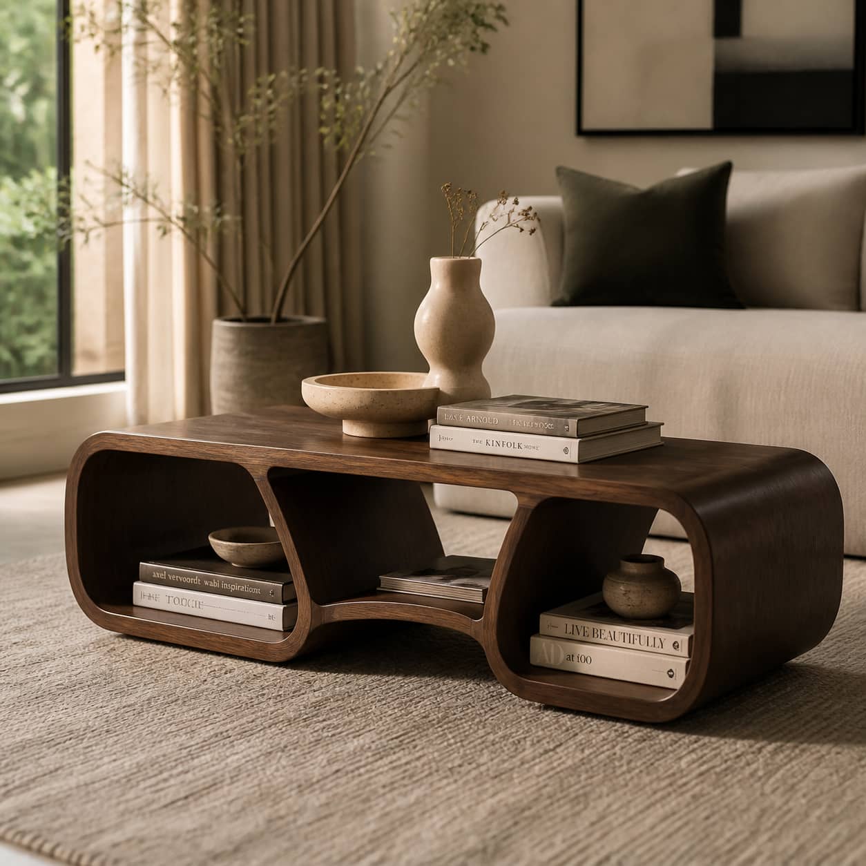 Irving Curved Solid Wood Coffee Table For Living Room